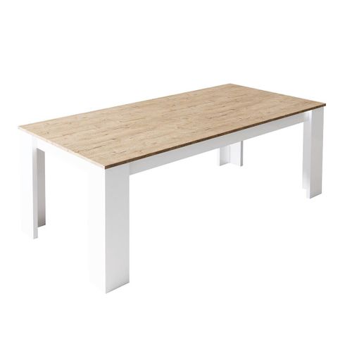 Séjour Table + Buffet Laqué Blanc Brillant Aspect Bois - Chris Oak