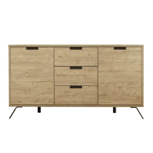 Buffet 2 Portes 3 Tiroirs Aspect Bois Pieds Métal Gris Foncé - Palamo