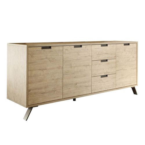 Buffet 3 Portes 3 Tiroirs Aspect Bois Pieds Métal Gris Foncé - Palamo