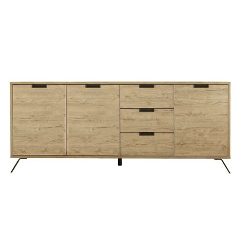 Buffet 3 Portes 3 Tiroirs Aspect Bois Pieds Métal Gris Foncé - Palamo