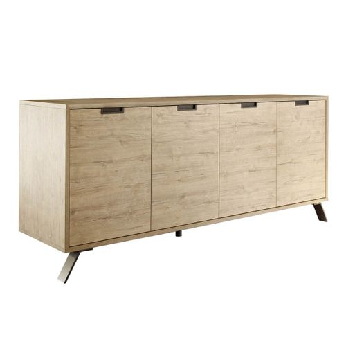 Buffet 4 Portes Aspect Bois Pieds Métal Gris Foncé - Palamo