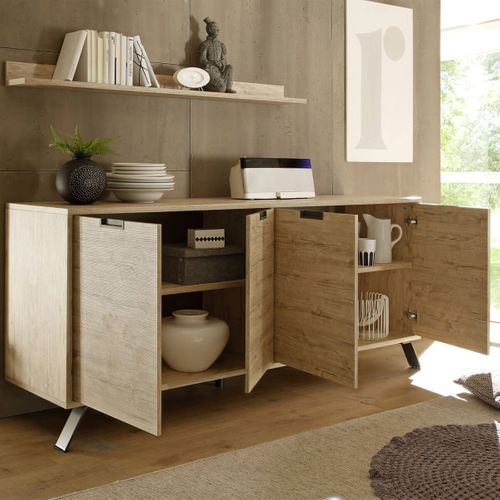 Buffet 4 Portes Aspect Bois Pieds Métal Gris Foncé - Palamo