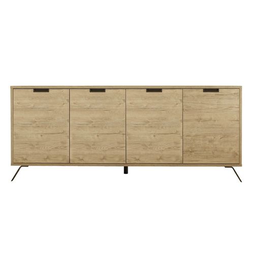 Buffet 4 Portes Aspect Bois Pieds Métal Gris Foncé - Palamo