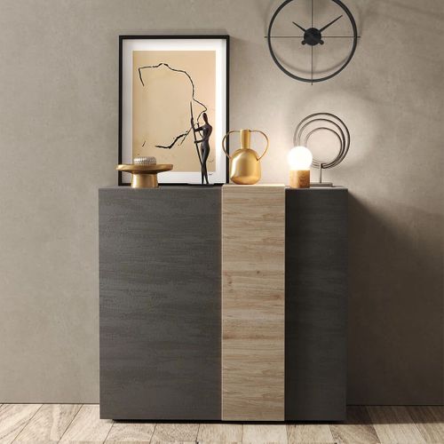 Rangement 2 Portes Gris Anthracite Et Aspect Bois Finition Cadiz - Vesuvio Titane