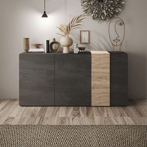 Buffet 3 Portes Gris Anthracite Et Aspect Bois Finition Cadiz - Vesuvio Titane