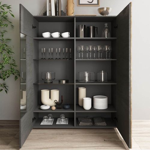 Vitrine 2 Portes Gris Anthracite Et Aspect Bois Finition Cadiz - Vesuvio Titane