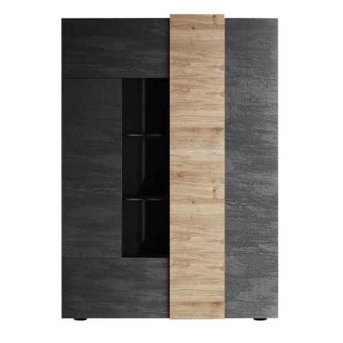 Vitrine 2 Portes Gris Anthracite Et Aspect Bois Finition Cadiz - Vesuvio Titane