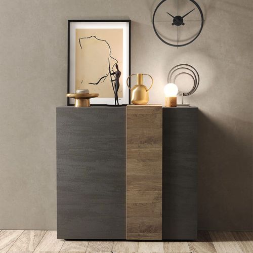Rangement 2 Portes Gris Anthracite Et Aspect Bois Finition Mercure - Vesuvio Titane