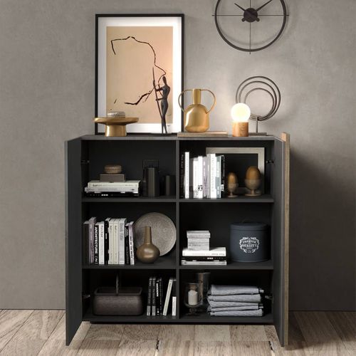 Rangement 2 Portes Gris Anthracite Et Aspect Bois Finition Mercure - Vesuvio Titane