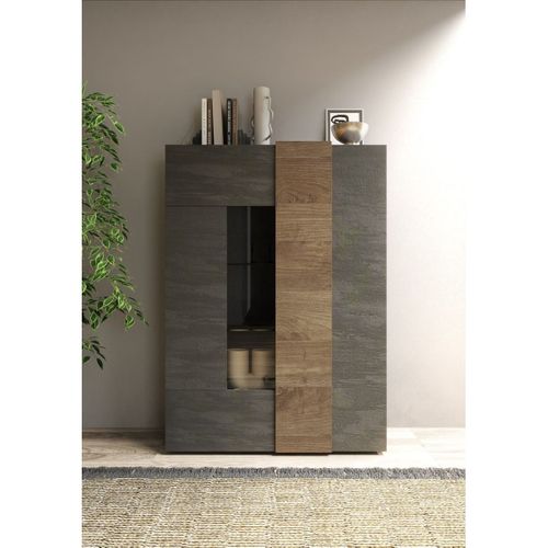 Vitrine 2 Portes Gris Anthracite Et Aspect Bois Finition Mercure - Vesuvio Titane