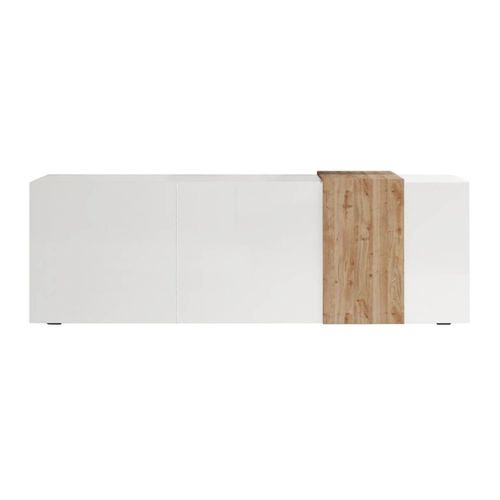 Meuble TV 3 Portes Laqué Blanc Et Aspect Bois Finition Cadiz - Vesuvio Blanc