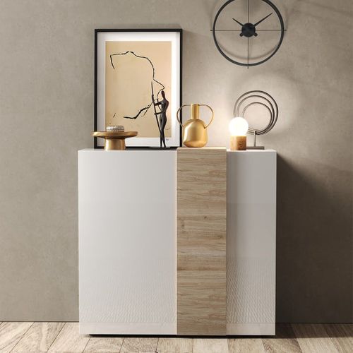 Rangement 2 Portes Laqué Blanc Et Aspect Bois Finition Cadiz - Vesuvio Blanc