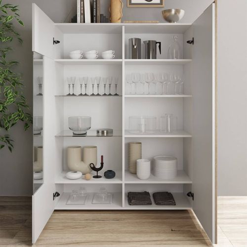 Vitrine 2 Portes Laqué Blanc Et Aspect Bois Finition Cadiz - Vesuvio Blanc