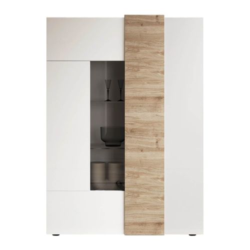 Vitrine 2 Portes Laqué Blanc Et Aspect Bois Finition Cadiz - Vesuvio Blanc