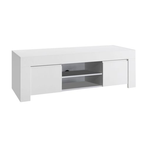 Meuble TV 2 Portes 2 Niches Blanc Finition Mat - Firmin