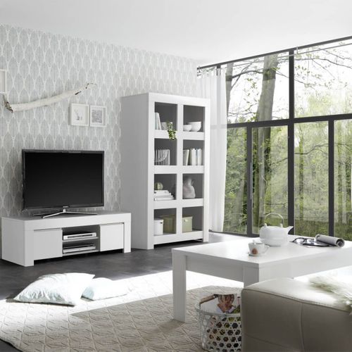 Ensemble Salon Table Basse + Meuble TV + Etagère Blanc Finition Mat - Firmin
