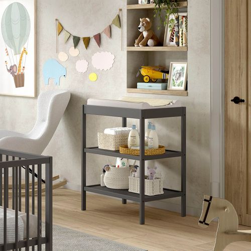 Table à Langer Avec Tablettes En Hêtre Massif Laqué Anthracite - Eliott