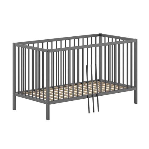Ensemble Lit Bébé Evolutif + Table à Langer En Hêtre Massif Laqué Anthracite - Eliott