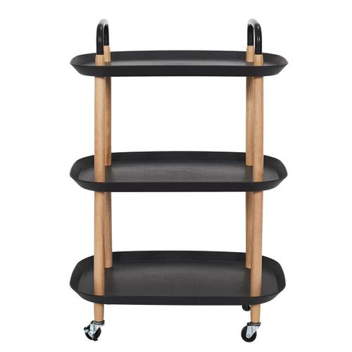 Desserte Sur Roulettes En Métal Imitation Bois Et Plateaux En Plastique Noirs - Kalio