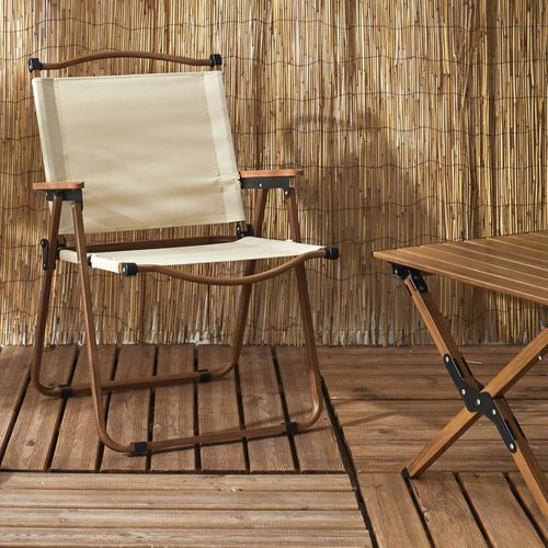 Chaise Pliante De Camping En Métal Imitation Bois Et Toile Beige - Kampa