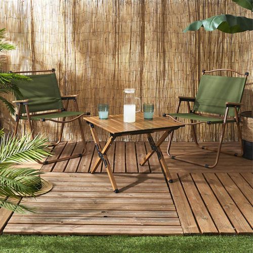 Chaise Pliante De Camping En Métal Imitation Bois Et Toile Verte - Kampa