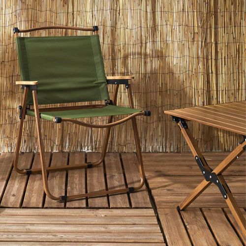 Chaise Pliante De Camping En Métal Imitation Bois Et Toile Verte - Kampa
