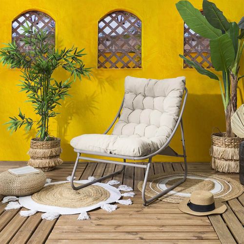 Fauteuil De Jardin En Métal Et Textilène Beige Avec Coussin - Dolci