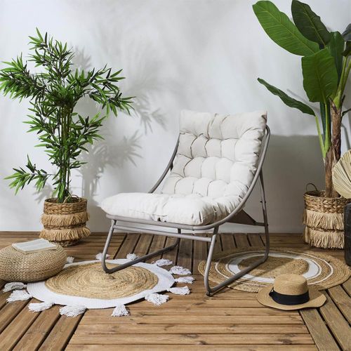 Fauteuil De Jardin En Métal Et Textilène Beige Avec Coussin - Dolci