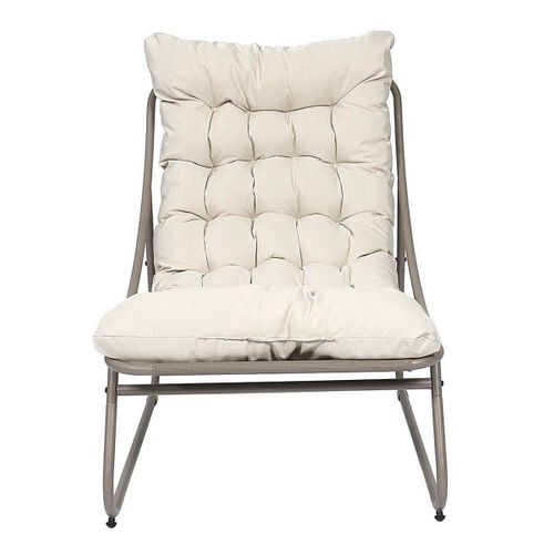 Fauteuil De Jardin En Métal Et Textilène Beige Avec Coussin - Dolci