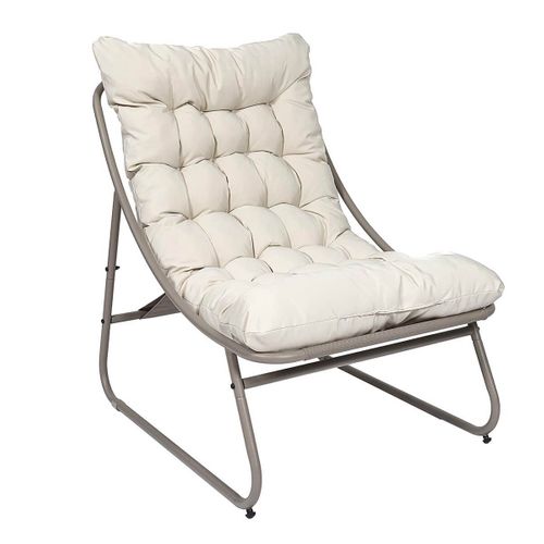 Fauteuil De Jardin En Métal Et Textilène Beige Avec Coussin - Dolci