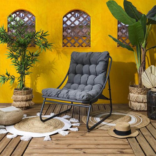 Fauteuil De Jardin En Métal Et Textilène Gris Avec Coussin - Dolci