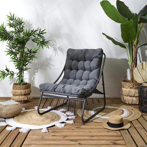 Fauteuil De Jardin En Métal Et Textilène Gris Avec Coussin - Dolci