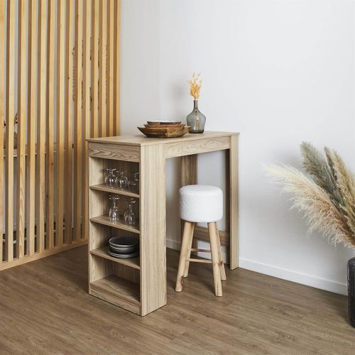 Table De Bar Mange-debout Avec Etagères Aspect Bois - Kanpe