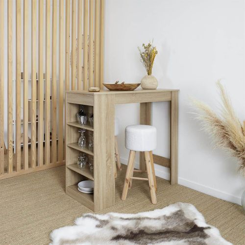 Table De Bar Mange-debout Avec Etagères Aspect Bois - Kanpe