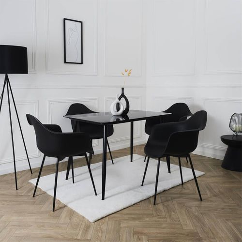 Lot De 4 Chaises Coque Accoudoirs Noires Piètement Métal - Omer