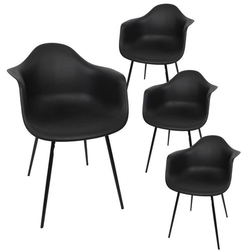 Lot De 4 Chaises Coque Accoudoirs Noires Piètement Métal - Omer