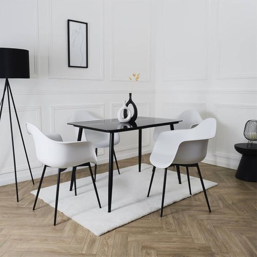 Lot De 4 Chaises Coque Accoudoirs Blanches Piètement Métal - Omer