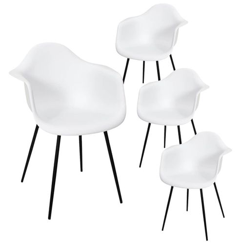 Lot De 4 Chaises Coque Accoudoirs Blanches Piètement Métal - Omer