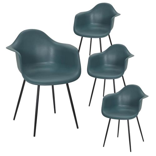 Lot De 4 Chaises Coque Accoudoirs Bleues Piètement Métal - Omer