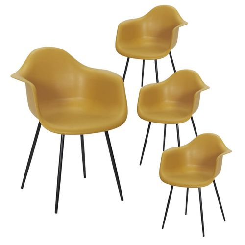 Lot De 4 Chaises Coque Accoudoirs Jaunes Piètement Métal - Omer