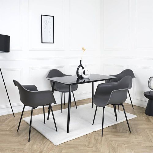 Lot De 4 Chaises Coque Accoudoirs Grises Piètement Métal - Omer