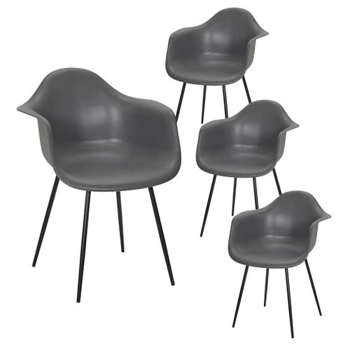 Lot De 4 Chaises Coque Accoudoirs Grises Piètement Métal - Omer