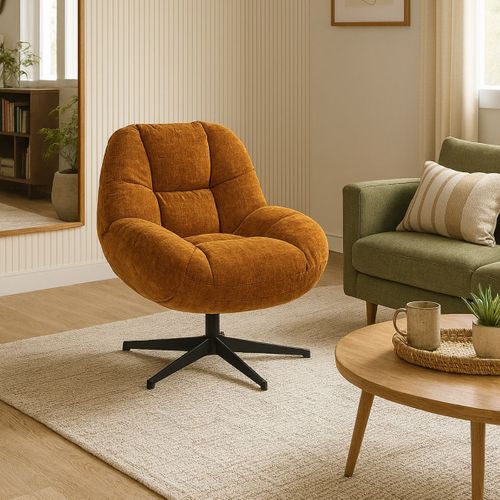 Fauteuil Pivotant En Tissu Polyester Jaune Moutarde - Noam