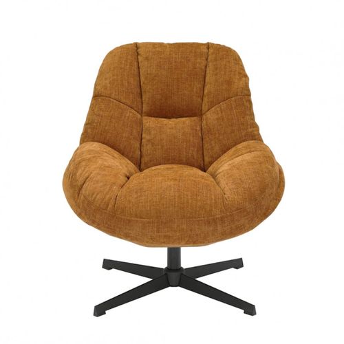 Fauteuil Pivotant En Tissu Polyester Jaune Moutarde - Noam
