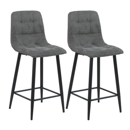 Lot De 2 Tabourets De Bar Tissu Gris Pieds Métal Gris Anthracite - Ernest
