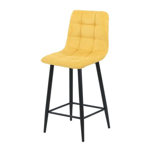 Lot De 2 Tabourets De Bar  Tissu Gris Pieds Métal Jaune - Ernest