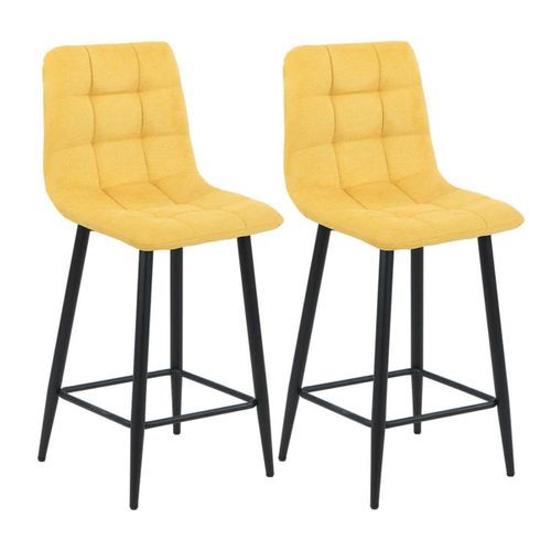 Lot De 2 Tabourets De Bar  Tissu Gris Pieds Métal Jaune - Ernest
