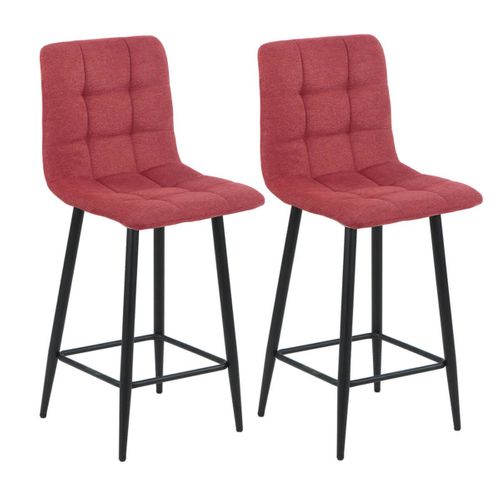 Lot De 2 Tabourets De Bar Tissu Gris Pieds Métal Rouge - Ernest