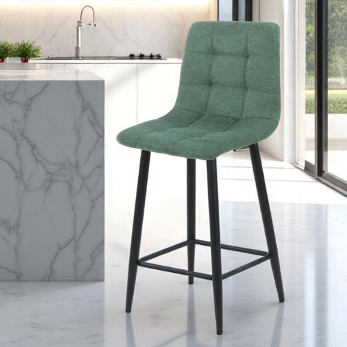 Lot De 2 Tabourets De Bar Tissu Gris Pieds Métal Vert - Ernest