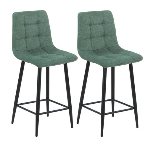 Lot De 2 Tabourets De Bar Tissu Gris Pieds Métal Vert - Ernest